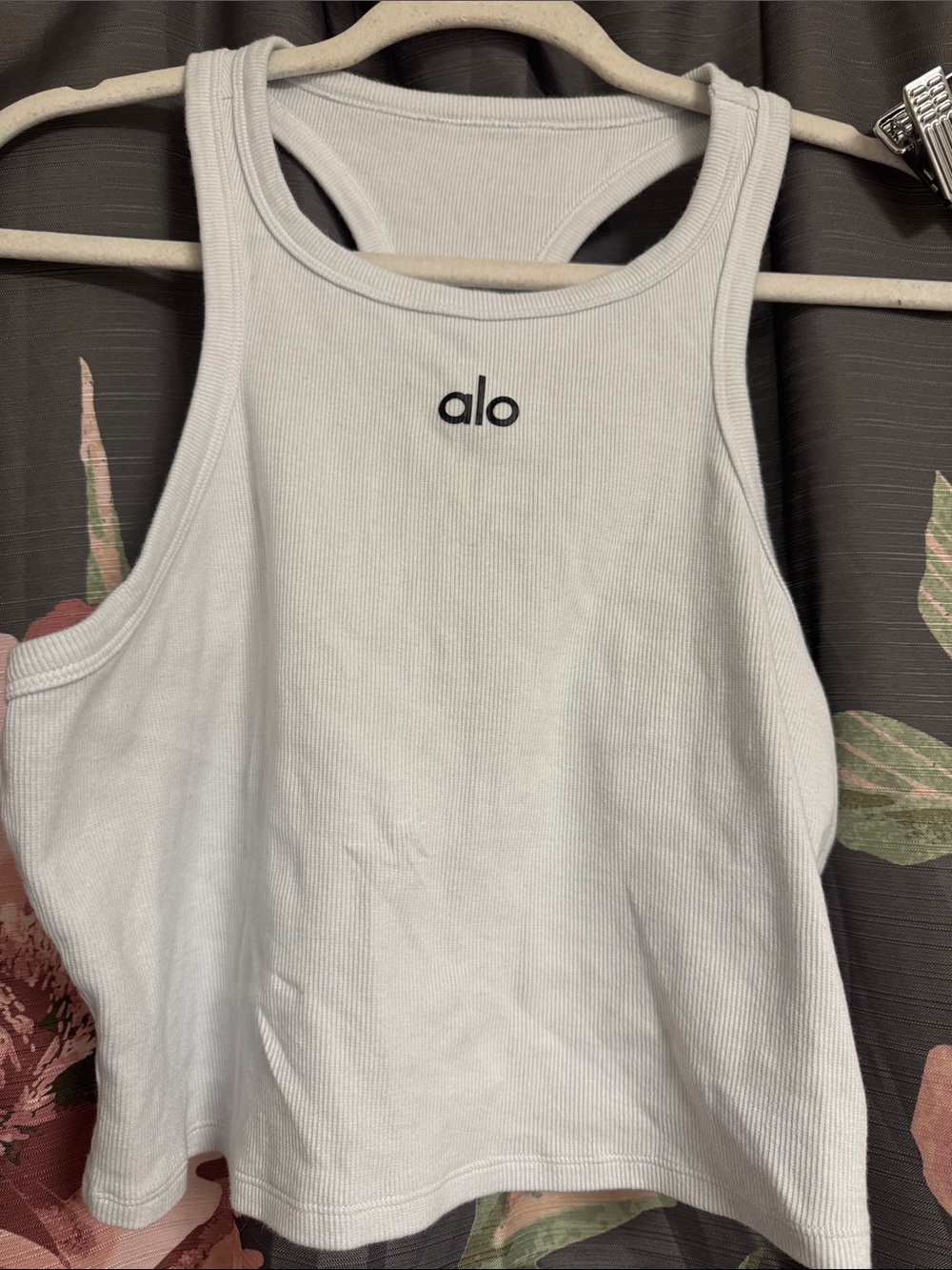 ALO Yoga White Ribbed Racerback Tank Top